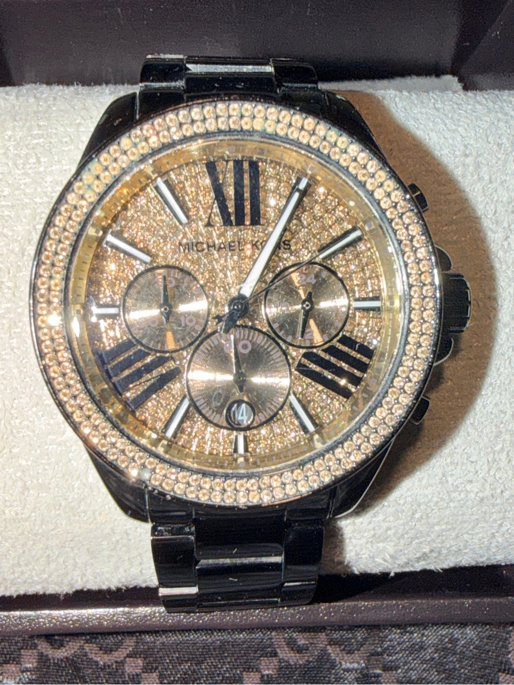 Michael Kors WREN Black Bracelet Gold Crystal Dial Women's Chronograph Watch